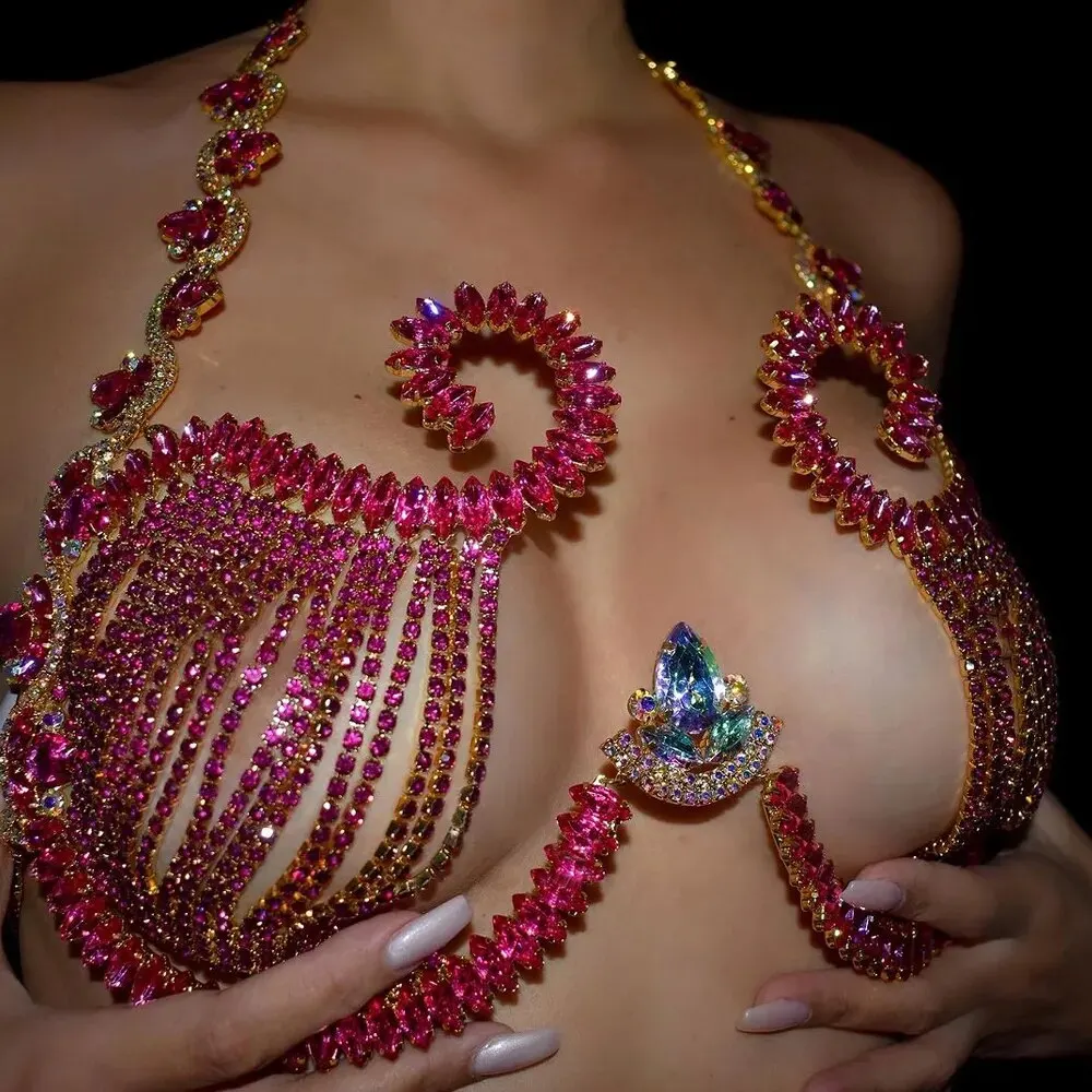 Body Jewelry Retainers - Rave Pink Crystal Chest staffa Sexy