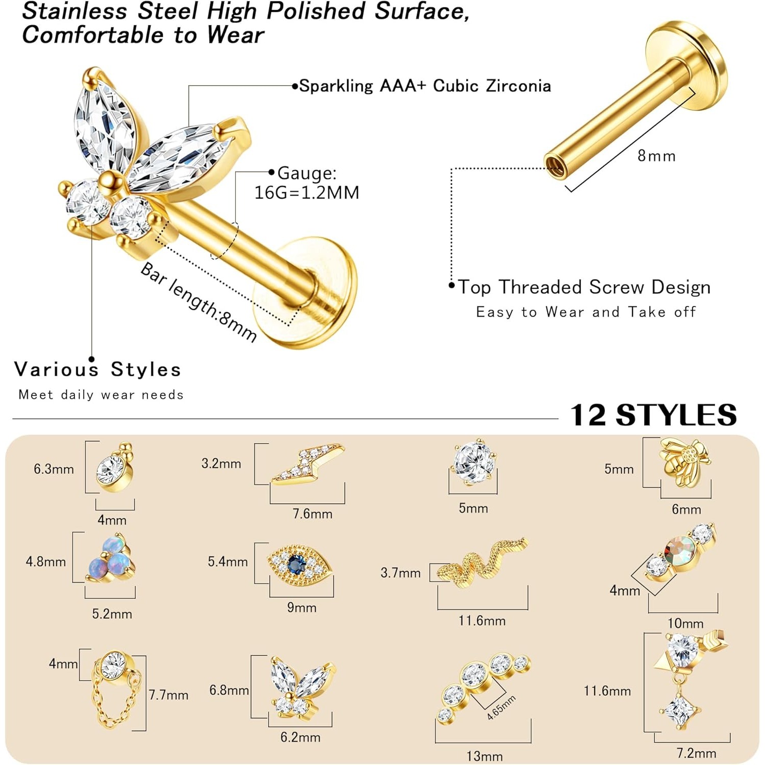 Bobisty 1Pc Orecchini con cart - Body Jewelry Surgical Steel recensione e prezzo