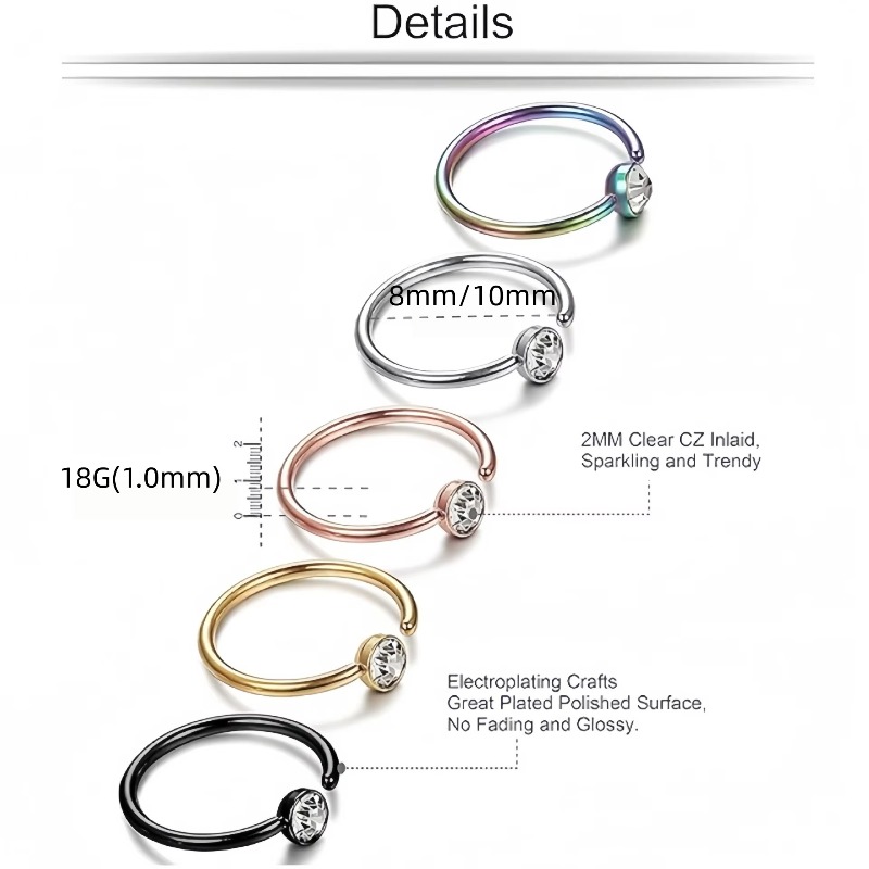 5 pezzi, anelli per il naso da - Body Jewelry Surgical Steel recensione e prezzo