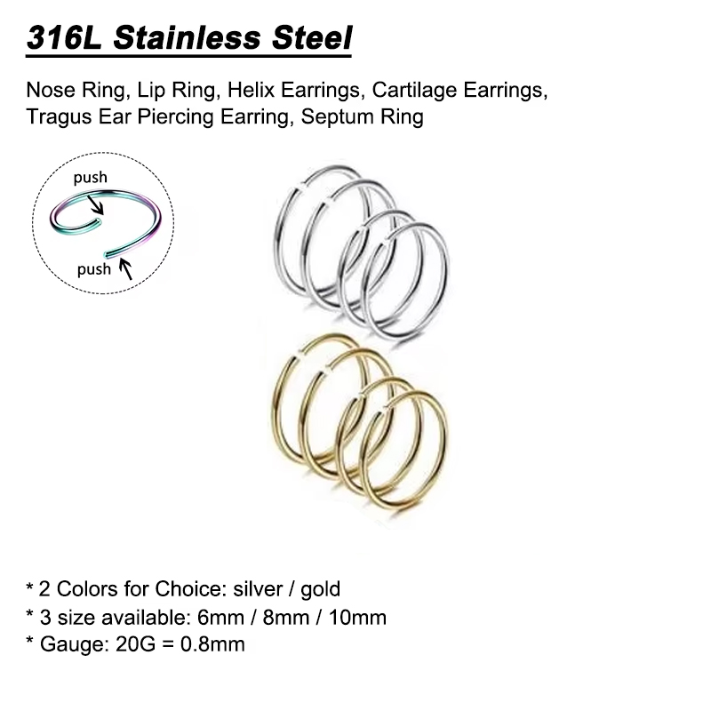 Set di 6 Anelli per Naso Ipoal - Body Jewelry Surgical Steel recensione e prezzo